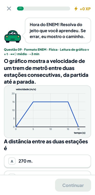 Questão no formato do ENEM dentro do jogo, com gráfico